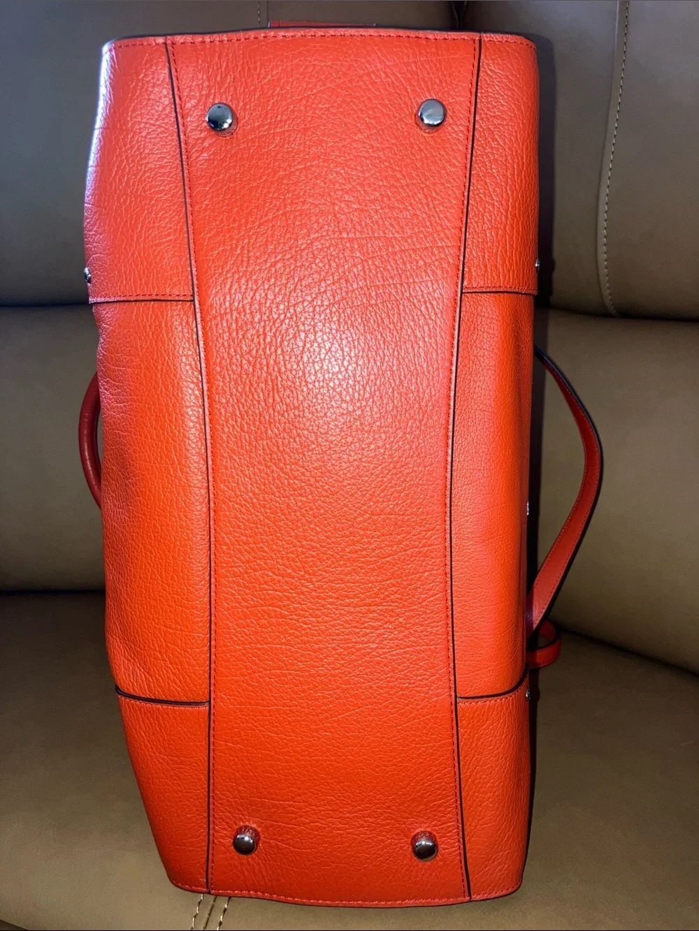 Coach Mercer Coral Red Pebbled Leather Satchel w/Crossbody Strap silver hardware